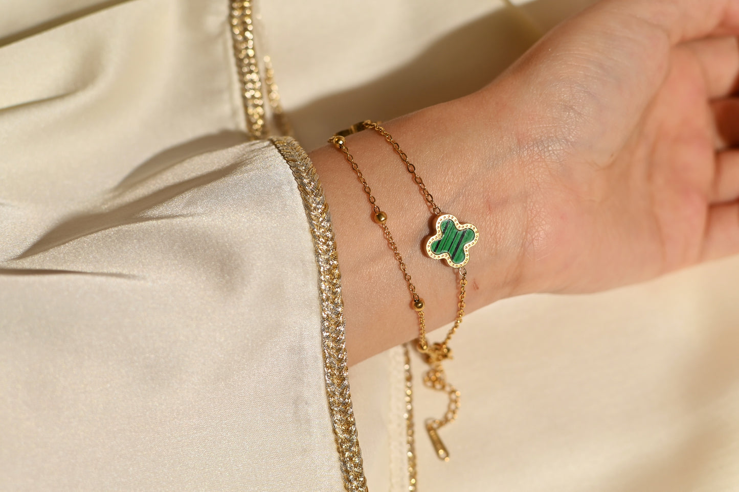 CLOVER DOUBE CHAIN GREEN BRACELET