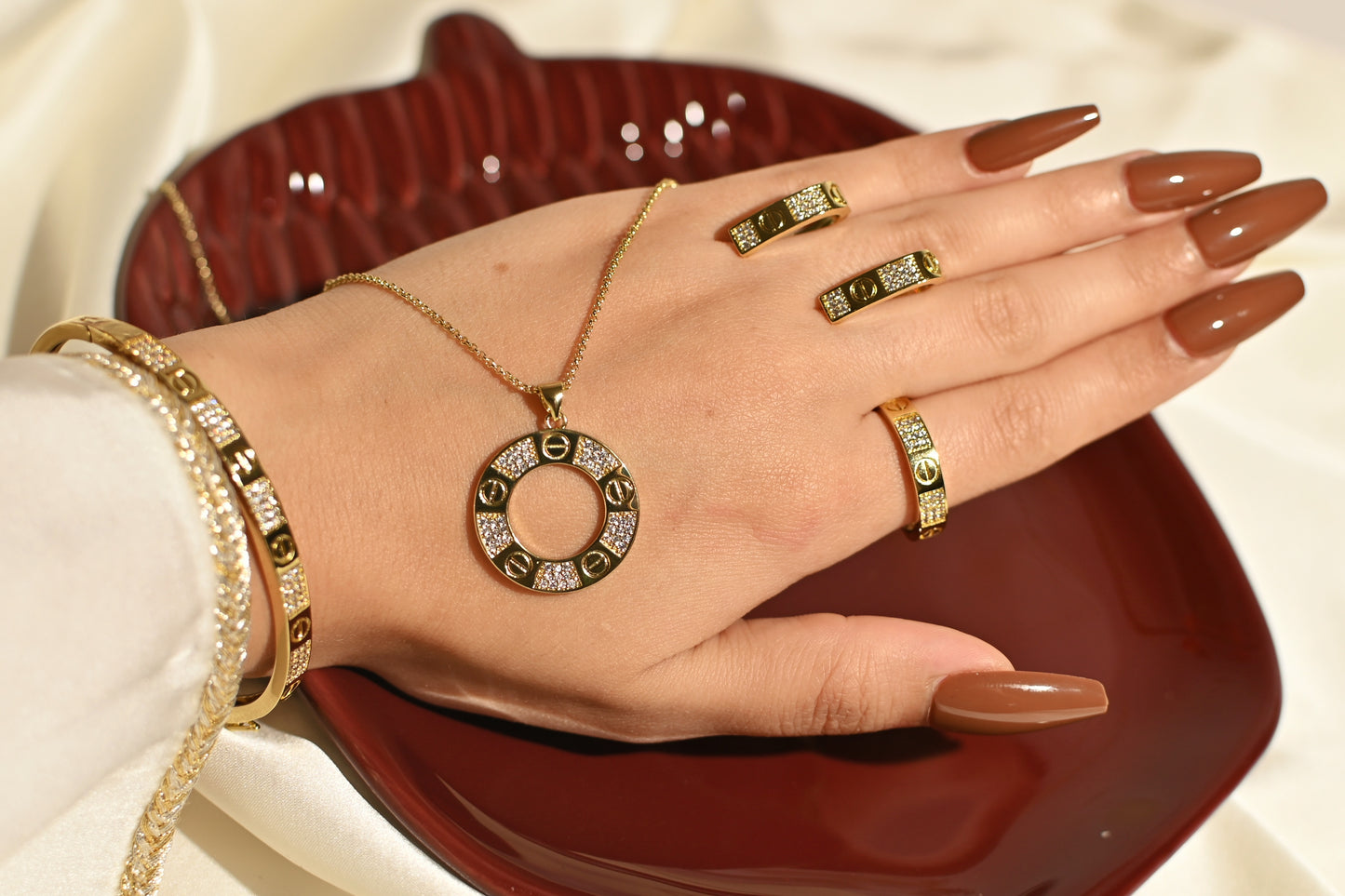 LOVE BRACELET SET( 4 Piece Necklace, Bangle, Earring and Ring Set)