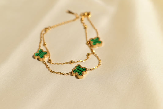 CLOVER DOUBE CHAIN GREEN BRACELET