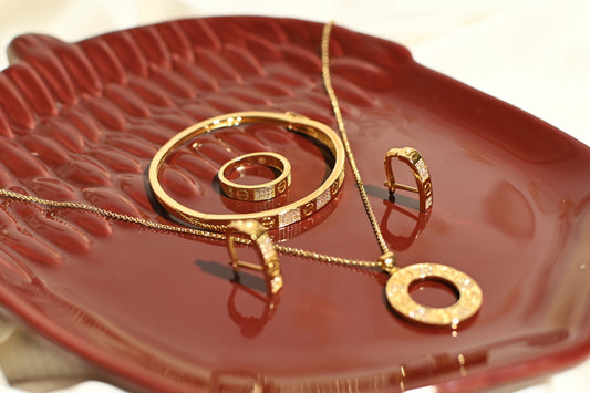 LOVE BRACELET SET( 4 Piece Necklace, Bangle, Earring and Ring Set)
