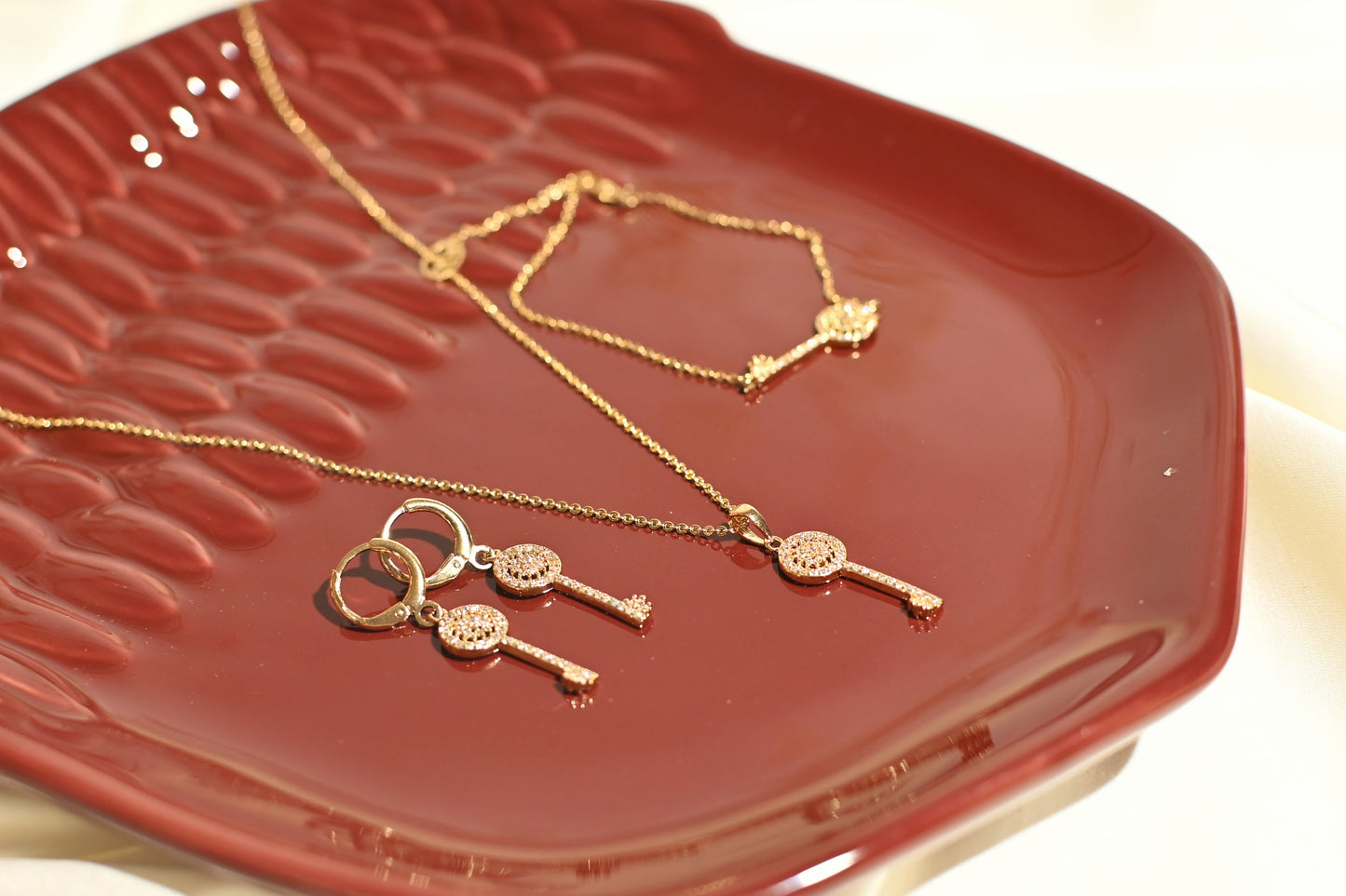 KEY SET ( 3 Piece Necklace, Bracelet and Earring Set)